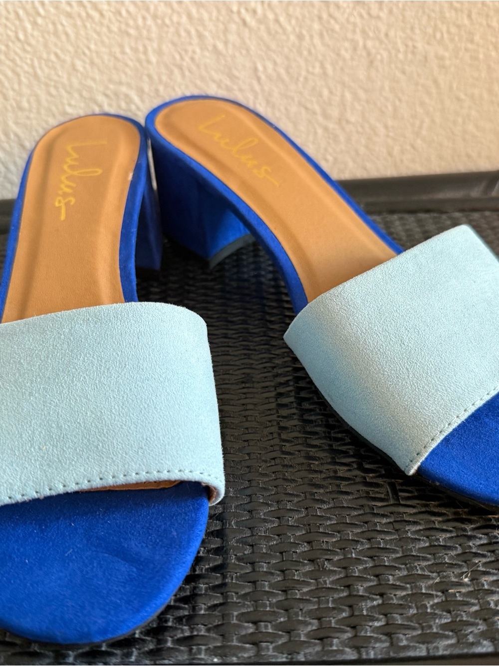 Lulus Blue Suede Block Heel Slide Sandals